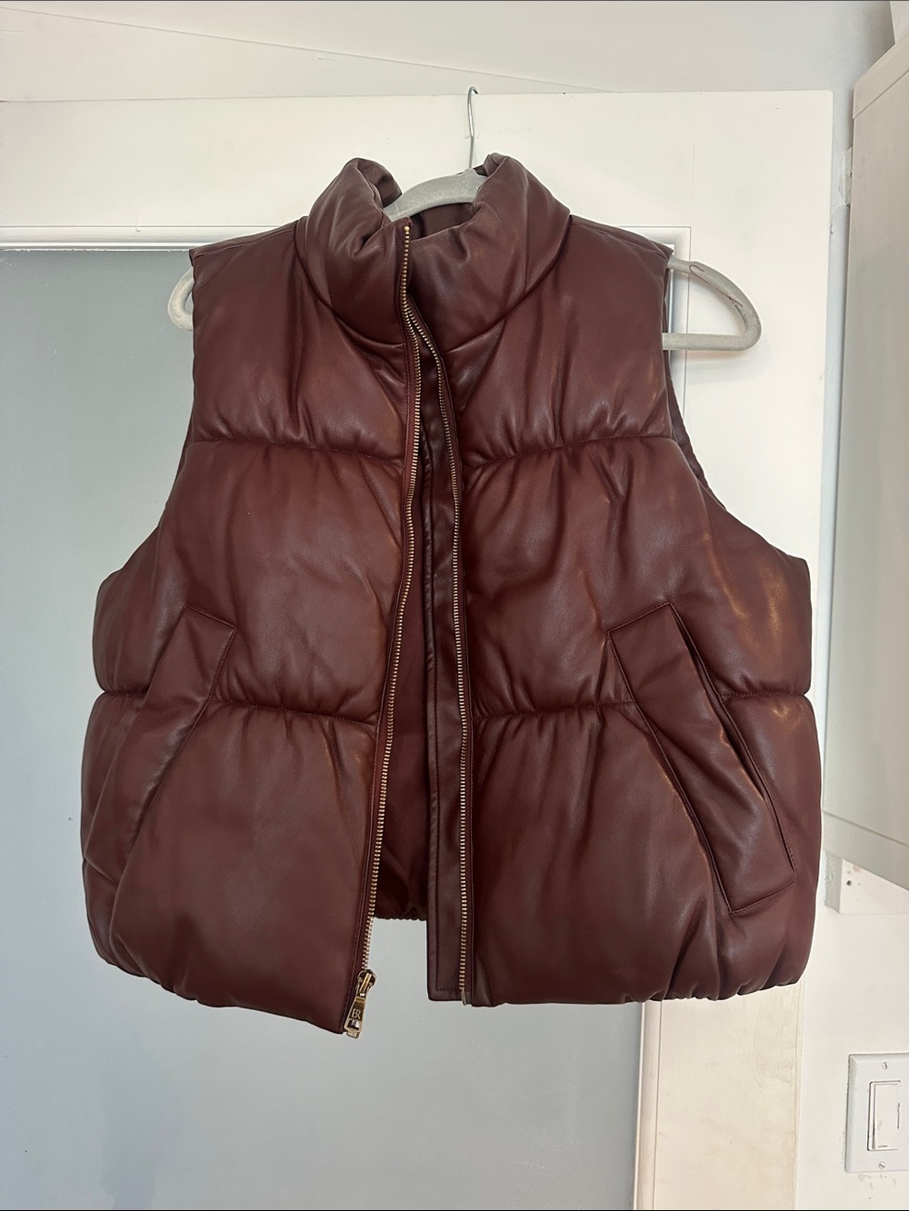 Banana Republic Quilted Leather-Look Puffer Vest in Burgundy